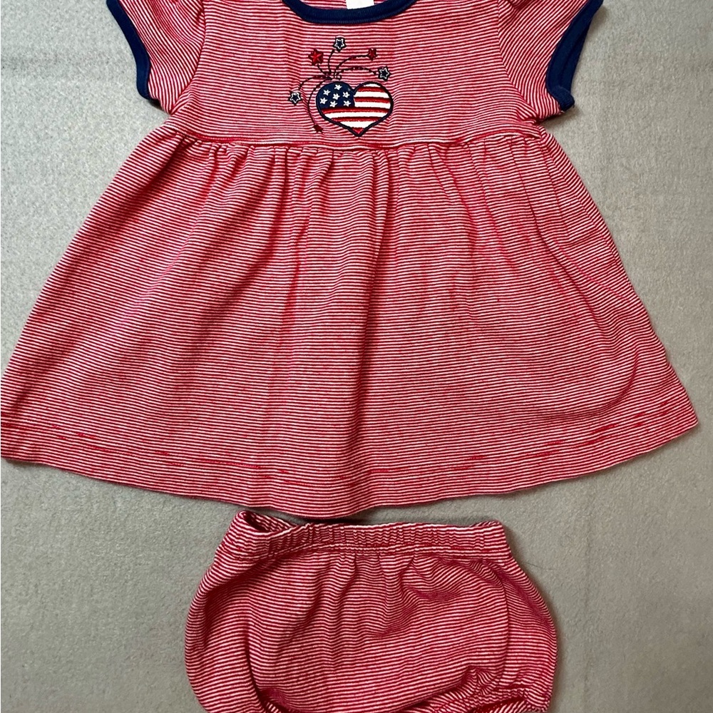 Carters 6m Red Striped Baby Dress with Heart Embroidery and matching bloomers